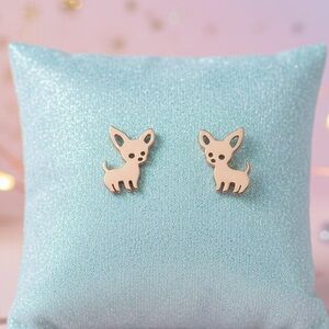 NWT Chihuahua Shaped Rose Gold Stud Earrings